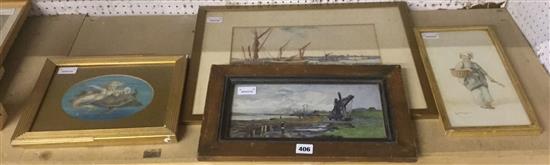 Takashi Nakayama (early 20C), peasant girl, G Butler, Norfolk wherries & 2 other watercolours